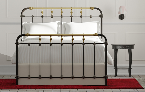 Boston Full High Foot Bed in Black Iron Silver with Antique Brass