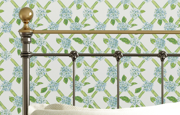 Newfield Bed headboard detail in wrought iron with antique brass