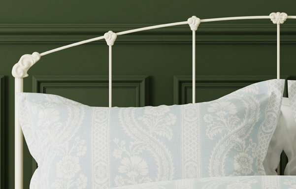Rutherford Bed headboard detail in antique white